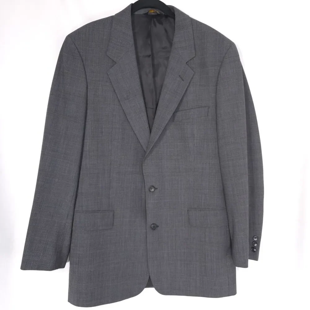 BROOKS BROTHERS Mens Brooksease Gray Glen Plaid Wool Blazer 42L Sport Coat‎